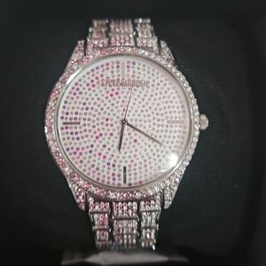 Steve Madden Silver Watch with Pink Crystal Accents